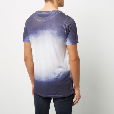 White and navy faded print T-shirt